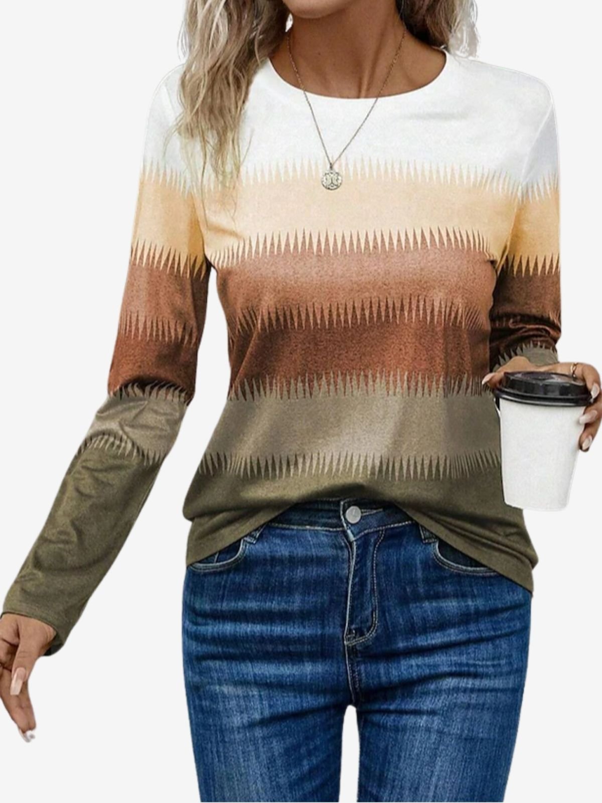 Damen Langarm T-Shirts T-Shirt Frühling/Herbst Farbblock Print Jersey Rundhals Täglich Ausgehen Retro Oberteile