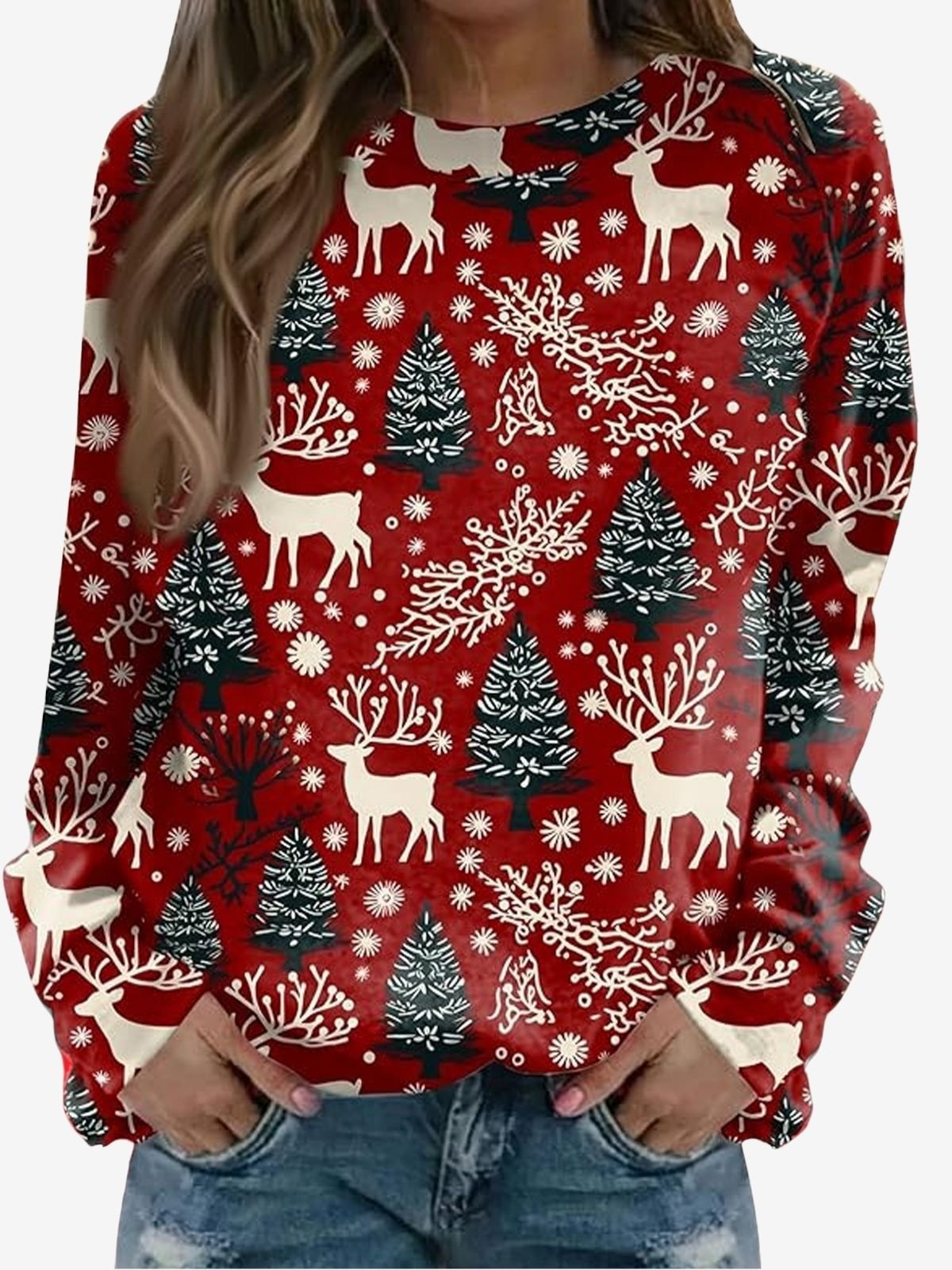 Damen Rundhals Weihnachten Lässig Frühling/Herbst Langarm Sweatshirt