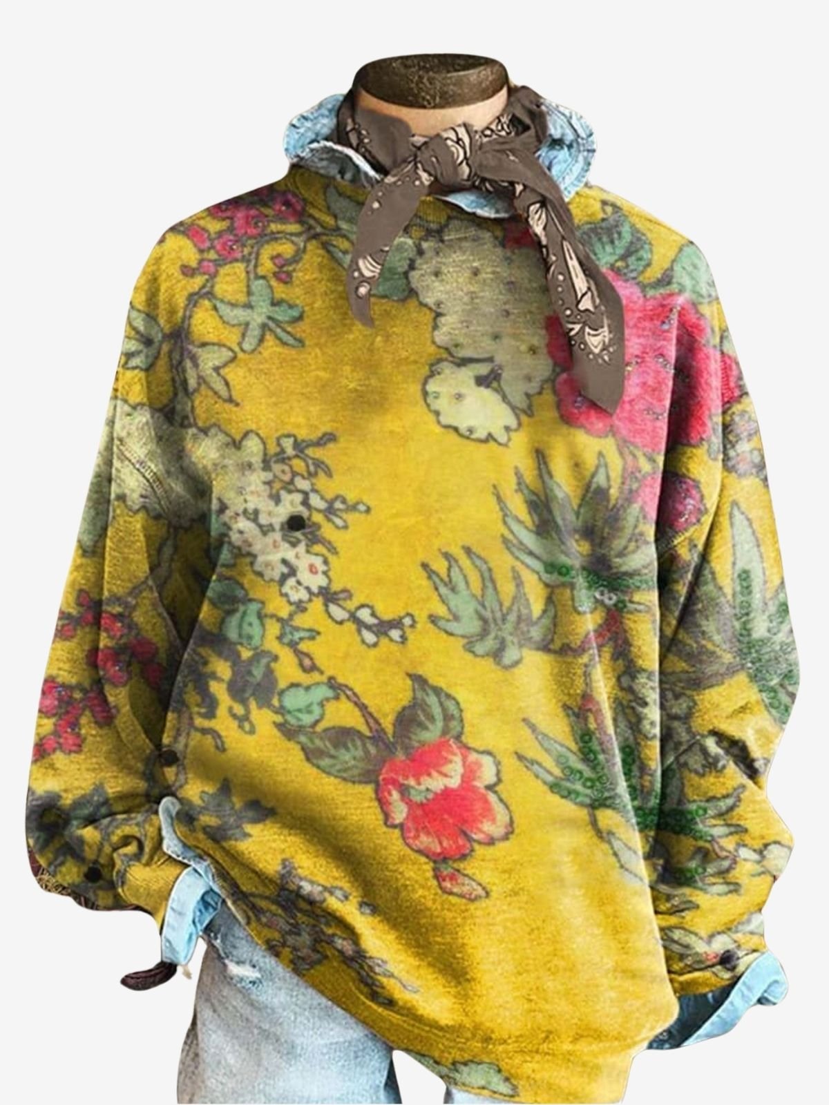 Damen Rundhals Geblümt Lässig Frühling/Herbst Langarm Sweatshirt