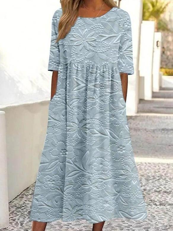 Damen Halbarm Sommer 3d Drucken Kleid Rundhals Täglich Ausgehen Retro Maxikleid A-Linien Blusenkleid