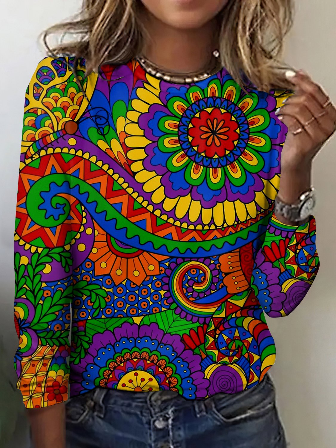 Damen Langarm T-Shirts T-Shirt Frühling/Herbst Kariert Baumwolle Rundhals Täglich Ausgehen Retro Oberteile