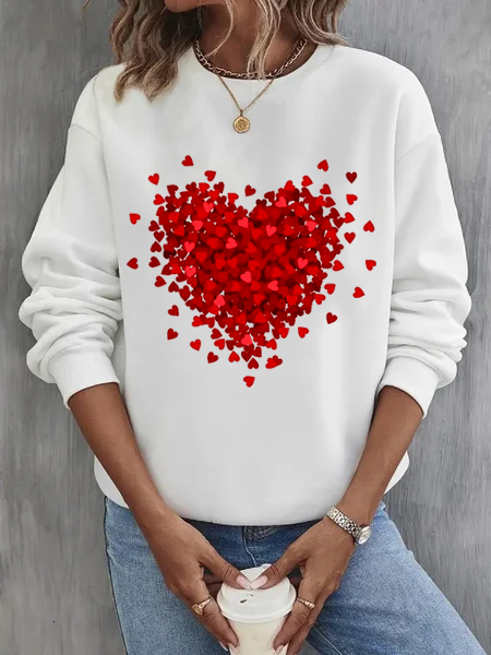 Damen Rundhals Herz/Herz Lässig Frühling/Herbst Langarm Sweatshirt