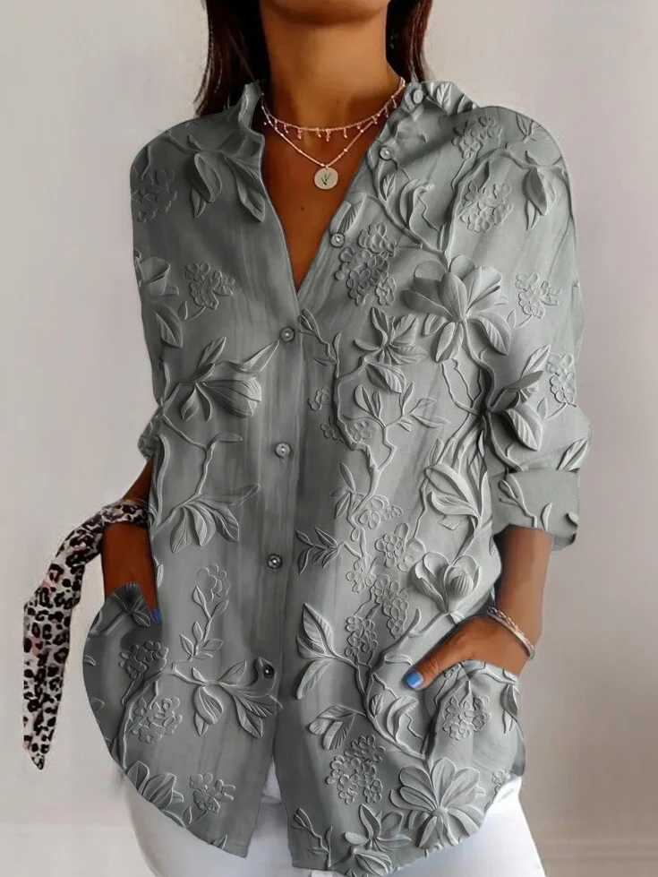 Damen Langarm Bluse Frühling/Herbst Geometrisch Hemdkragen Täglich Ausgehen Lässig Oberteile