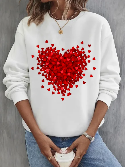 Damen Rundhals Herz/Herz Lässig Frühling/Herbst Langarm Sweatshirt