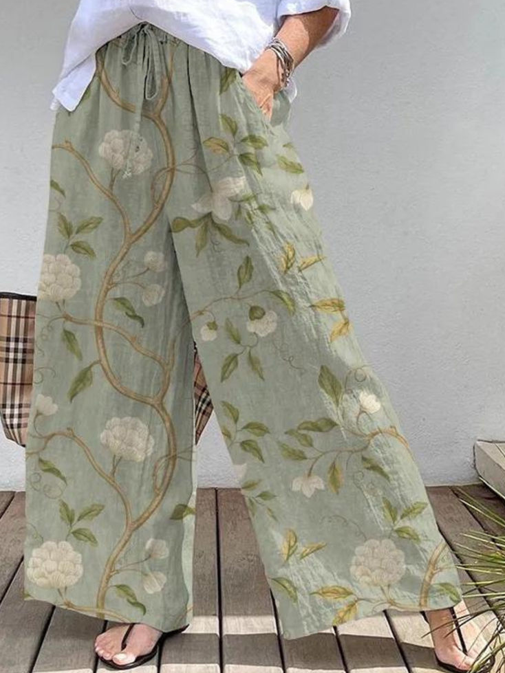 Damen Hose Hose mit Weitem Bein Täglich Ausgehen Retro Blätter Frühling/Herbst Hose