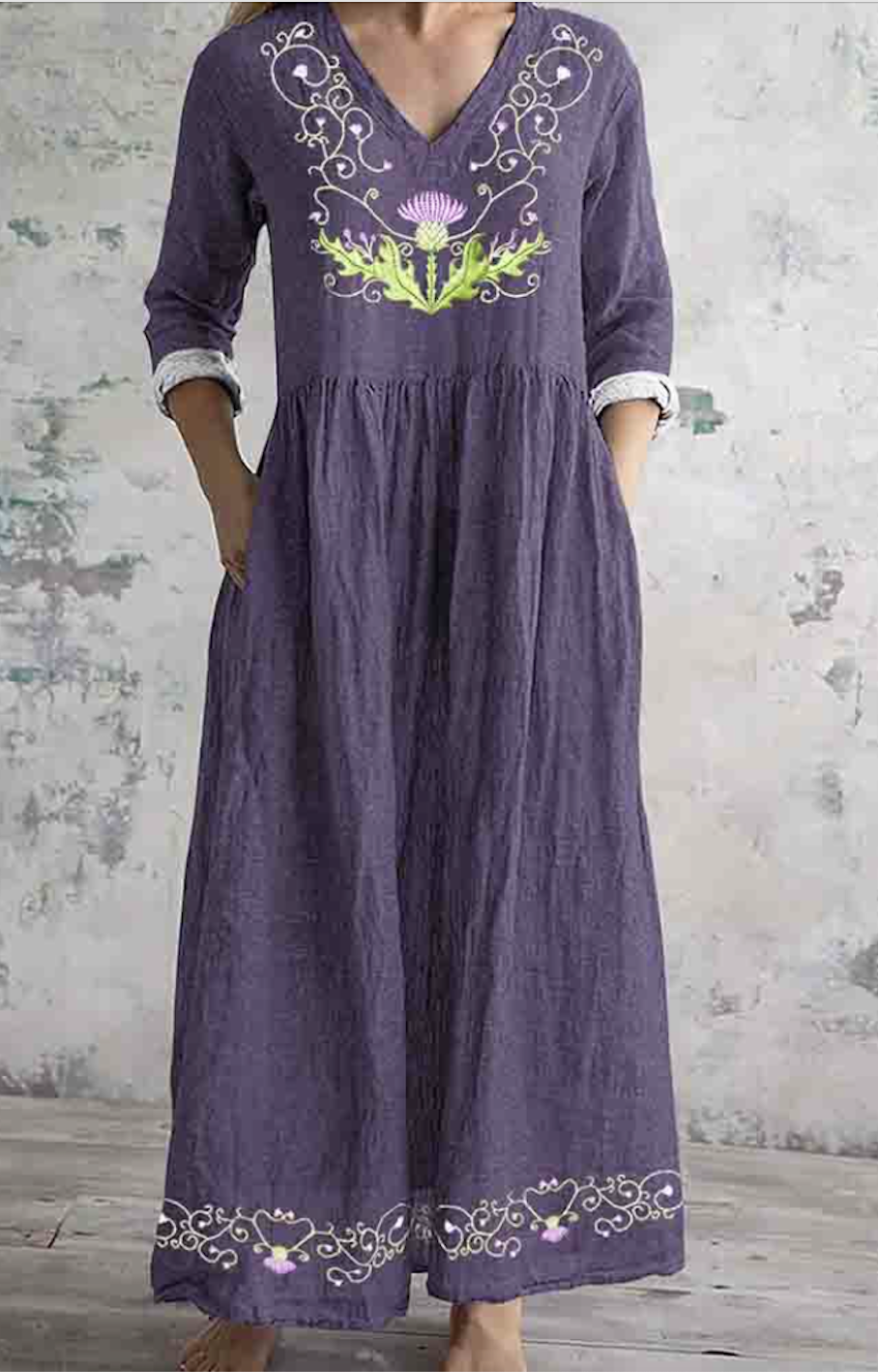 Damen Langarm Frühling/Herbst Geblümt Kleid V-Ausschnitt Täglich Ausgehen Retro Maxikleid Passen & Flare Kleid A-Linien-Kleid