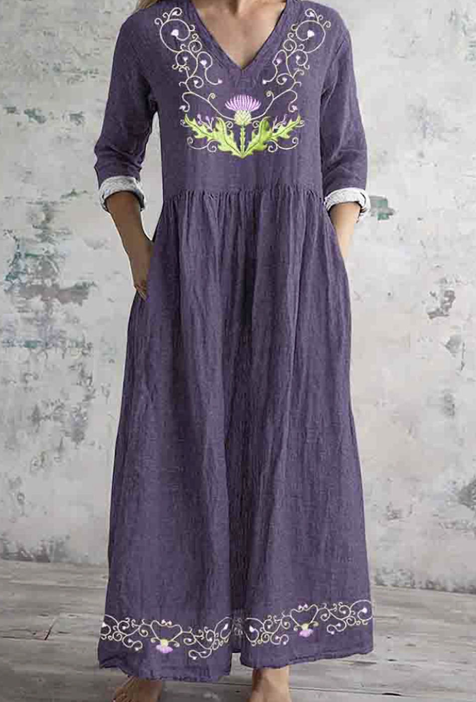 Damen Langarm Frühling/Herbst Geblümt Kleid V-Ausschnitt Täglich Ausgehen Retro Maxikleid Passen & Flare Kleid A-Linien-Kleid