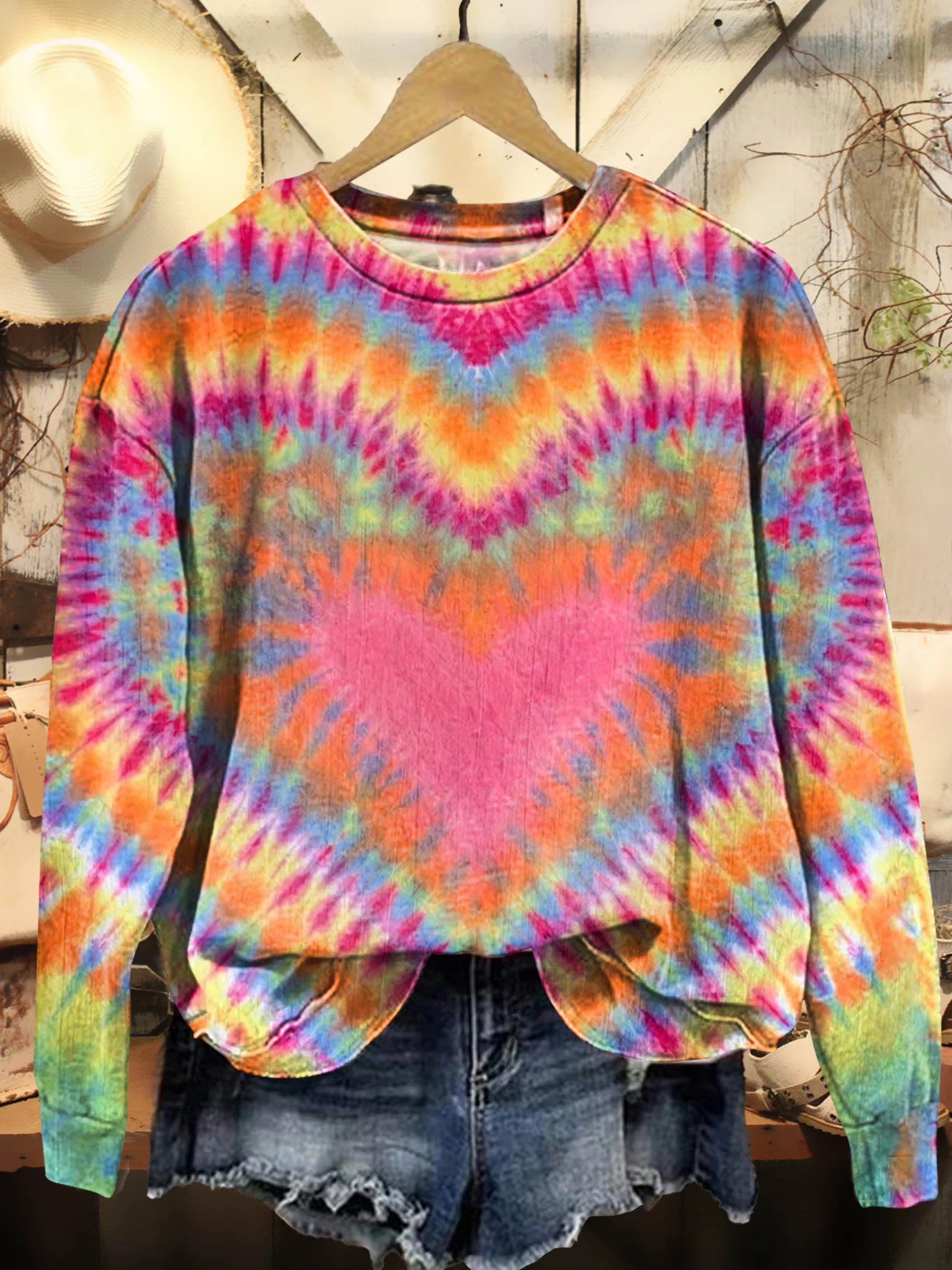 Damen Tie-Dye-Muster Rundhals Lässig Frühling/Herbst Langarm Sweatshirt