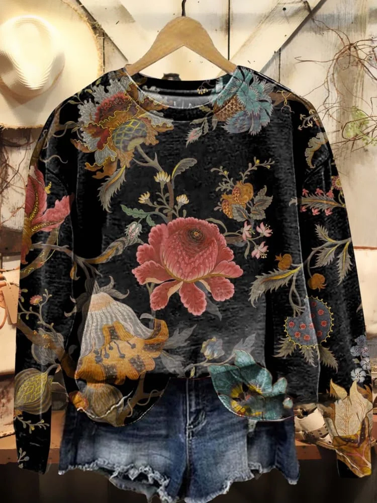 Damen Rundhals Geblümt Print Lässig Frühling/Herbst Langarm Sweatshirt