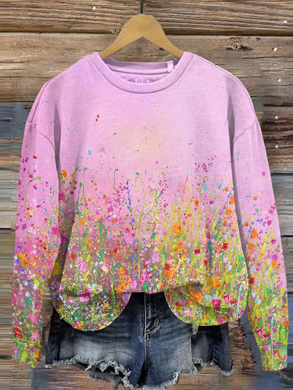 Damen Rundhals Geblümt Muster Lässig Frühling/Herbst Langarm Sweatshirt