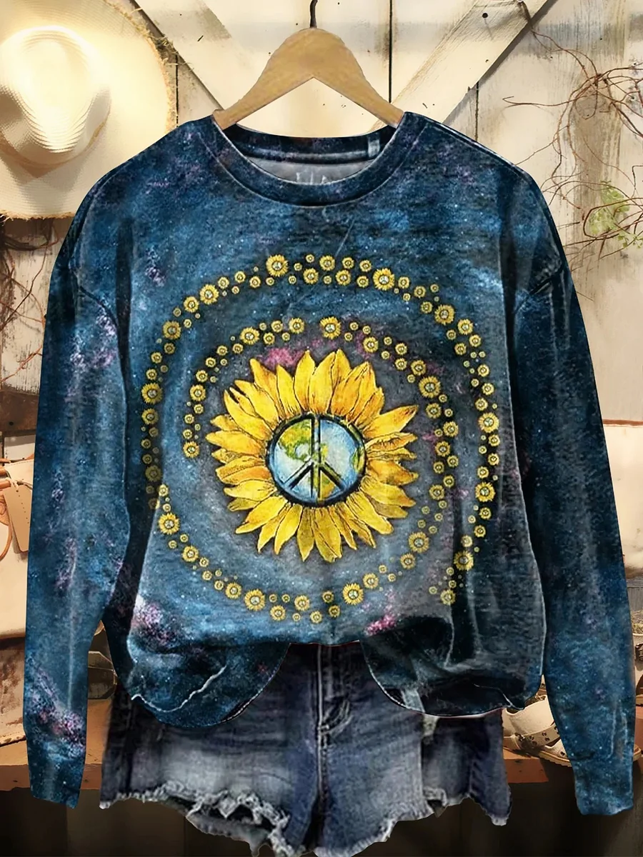 Damen Rundhals Geblümt Print Lässig Frühling/Herbst Langarm Sweatshirt