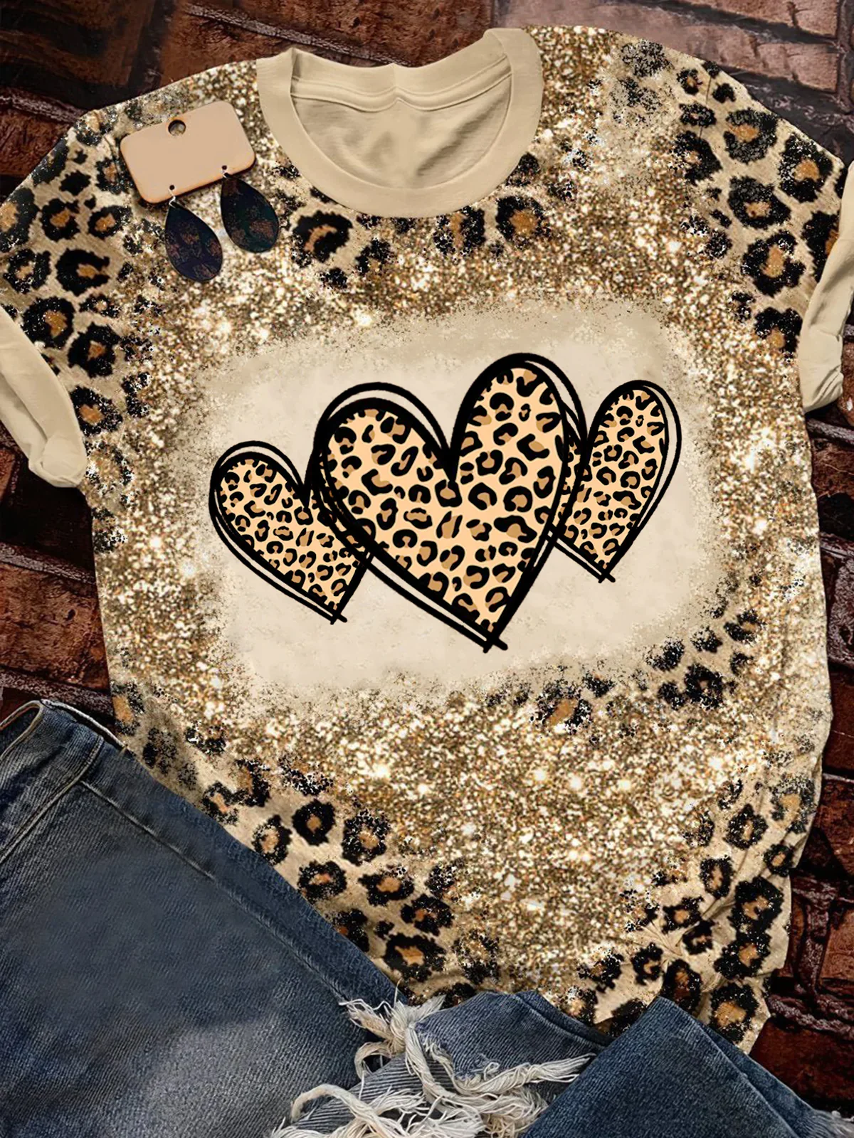 Damen Kurzarm T-Shirts T-Shirt Sommer Leopard Print Rundhals Lässig Oberteile T-Shirt mit Grafik