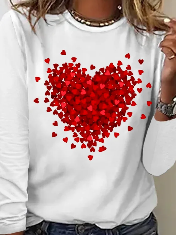 Damen Langarm T-Shirts T-Shirt Frühling/Herbst Valentinstag Rundhals Retro Oberteile