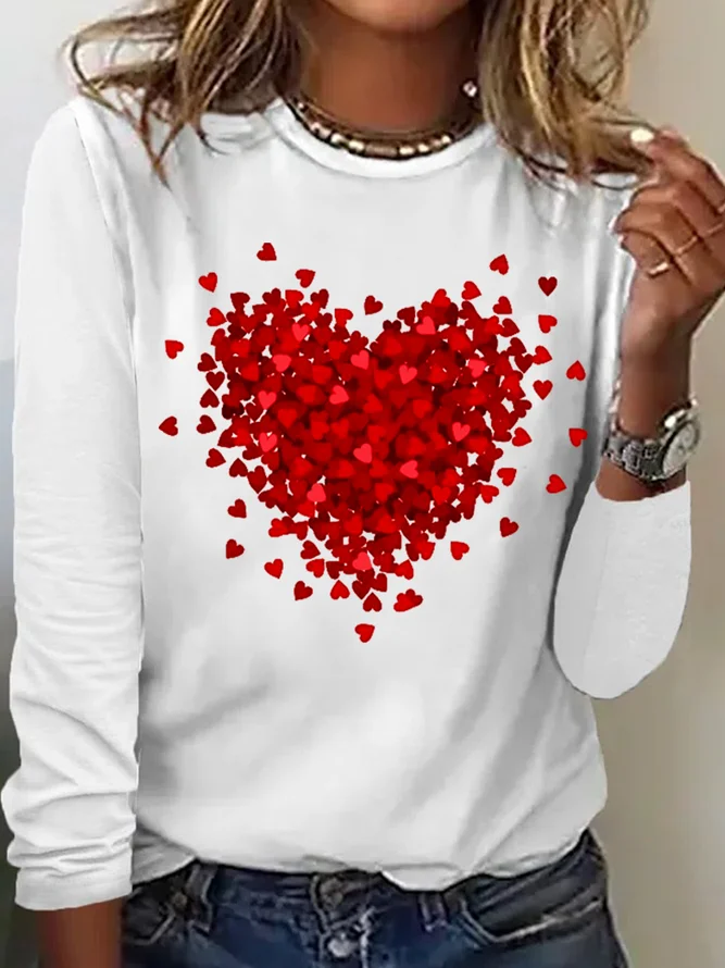 Damen Langarm T-Shirts T-Shirt Frühling/Herbst Valentinstag Rundhals Retro Oberteile