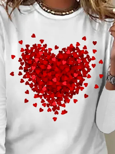 Damen Langarm T-Shirts T-Shirt Frühling/Herbst Valentinstag Rundhals Retro Oberteile