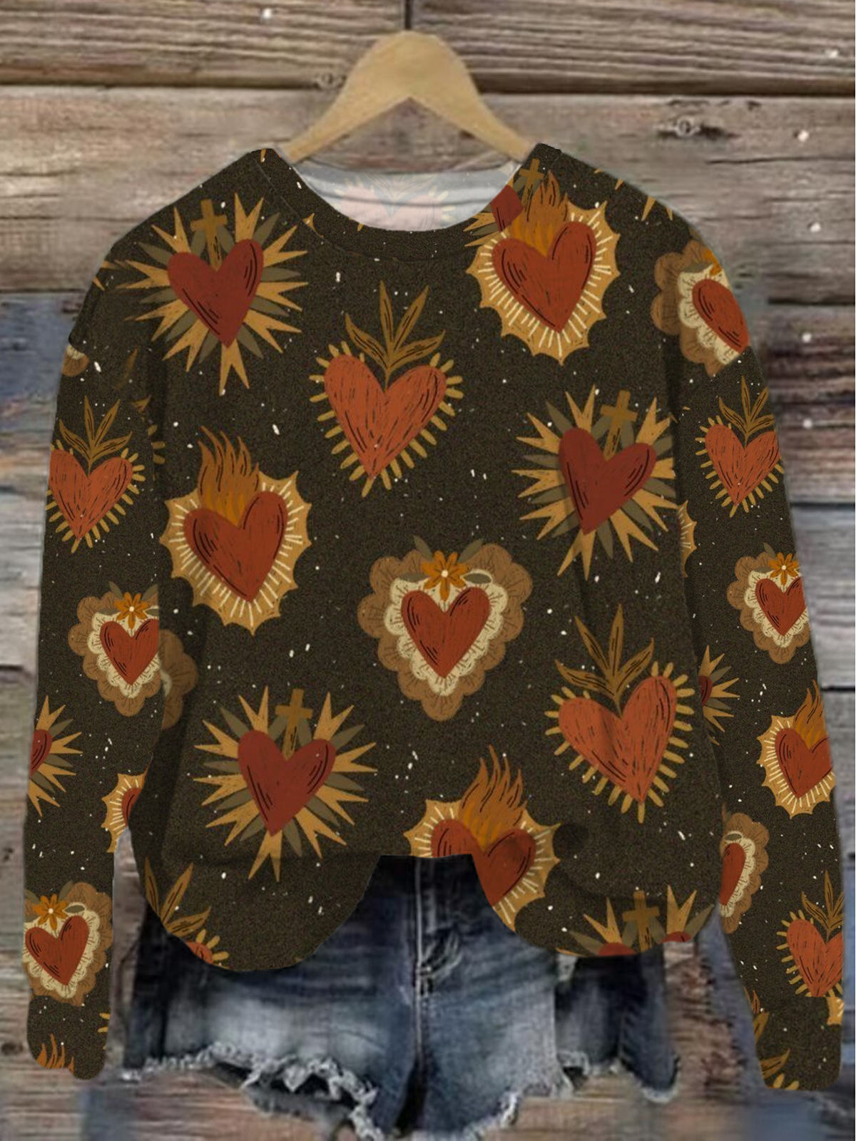 Damen Rundhals Herz/Herz Print Lässig Frühling/Herbst Langarm Sweatshirt