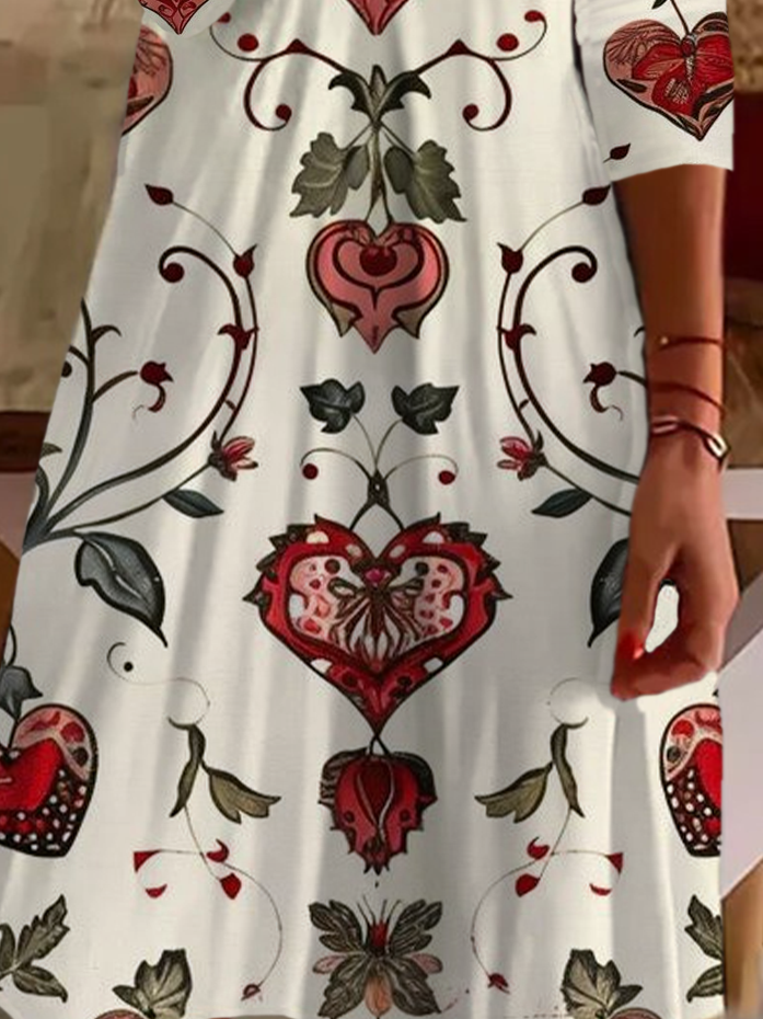 Damen Langarm Sommer Geblümt Print Kleid V-Ausschnitt Täglich Ausgehen Lässig Midi Tunika A-Linien-Kleid