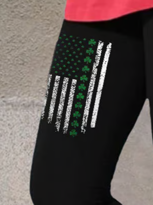 Damen Lässig Kleeblatt Jersey Alle Jahreszeiten Print Lang Leggings