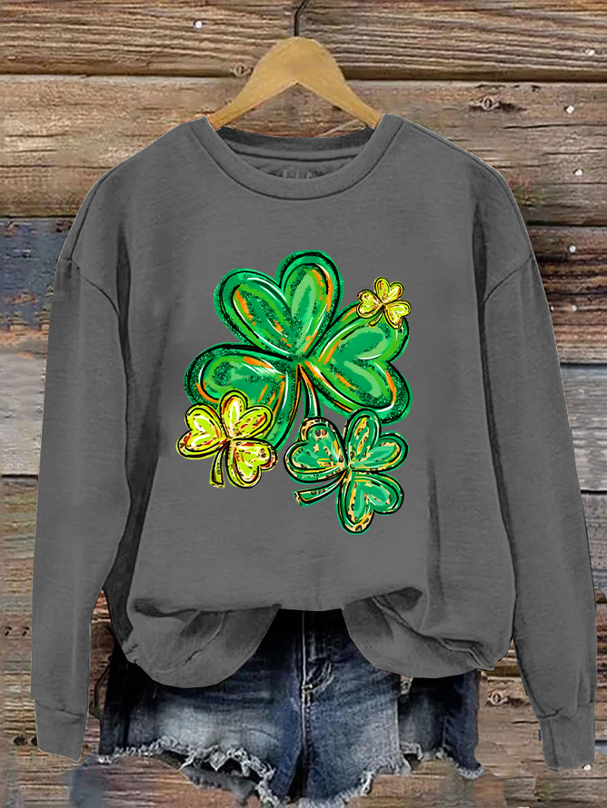 Damen Kleeblatt Rundhals Lässig Frühling/Herbst Langarm Sweatshirt