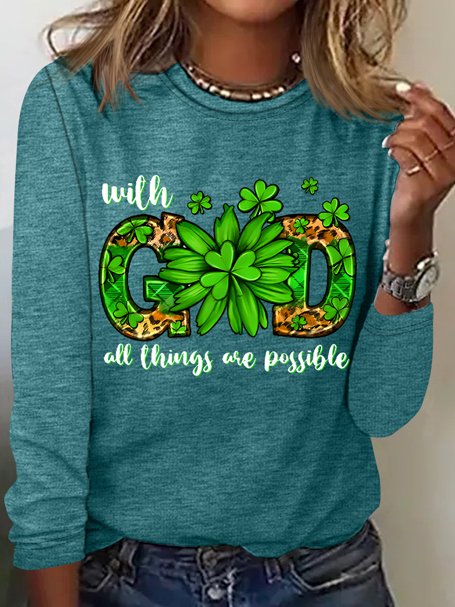 Damen Langarm Bluse Frühling/Herbst Textbriefe Rundhals Täglich Ausgehen Lässig Oberteile
