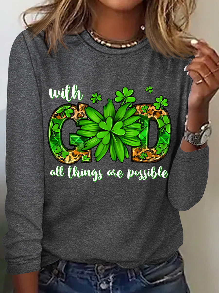 Damen Langarm Bluse Frühling/Herbst Textbriefe Rundhals Täglich Ausgehen Lässig Oberteile