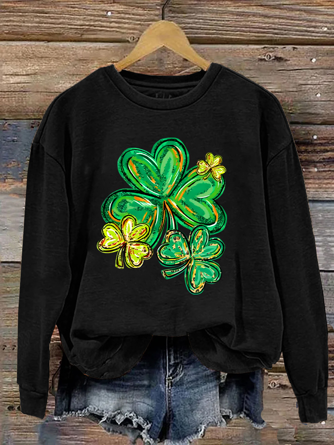 Damen Kleeblatt Rundhals Lässig Frühling/Herbst Langarm Sweatshirt