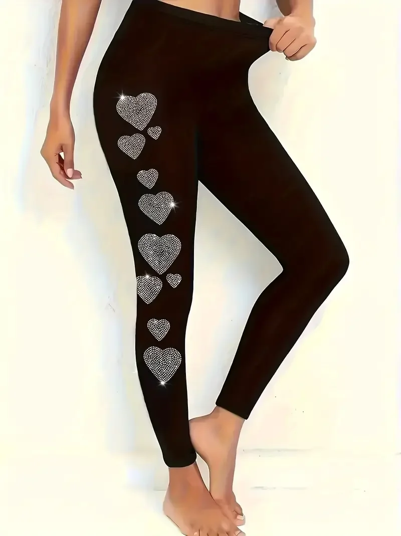 Damen Lässig Herz/Herz Jersey Alle Jahreszeiten Print Lang Leggings