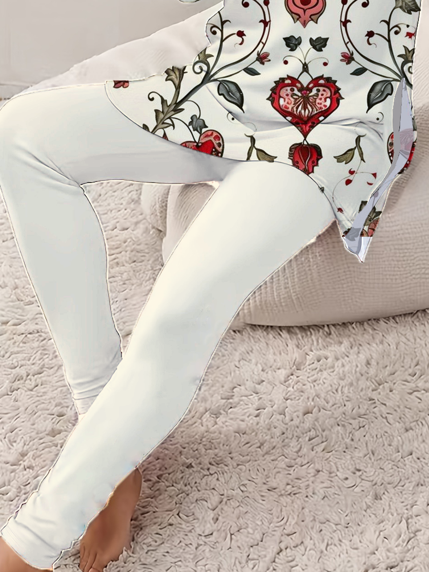 Damen Print Geblümt Täglich Ausgehen Zwei Stücke Set Langarm Lässig Frühling/Herbst Bluse mit Hose Matching Set