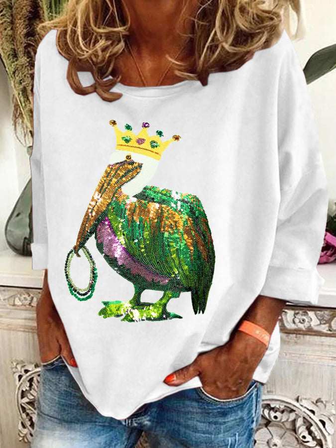 Damen Rundhals Tier Print Lässig Frühling/Herbst Langarm Sweatshirt