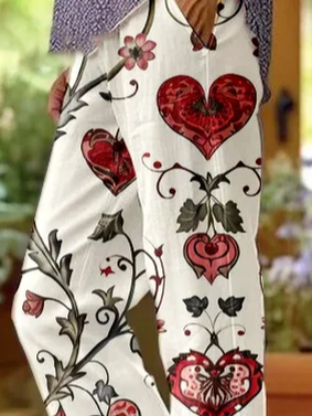 Damen Hose Gerade Hosen Täglich Ausgehen Lässig Print Leinenmischung Geblümt Frühling/Herbst Hose