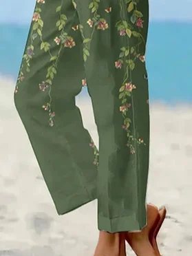 Damen Hose Gerade Hosen Täglich Ausgehen Lässig Print Leinenmischung Geblümt Frühling/Herbst Hose