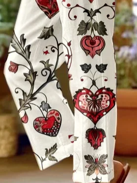 Damen Hose Gerade Hosen Täglich Ausgehen Lässig Print Leinenmischung Geblümt Frühling/Herbst Hose