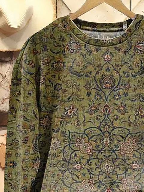 Damen Rundhals Geblümt Print Lässig Frühling/Herbst Langarm Sweatshirt