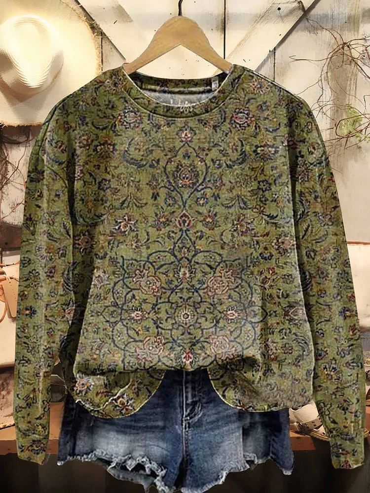 Damen Rundhals Geblümt Print Lässig Frühling/Herbst Langarm Sweatshirt