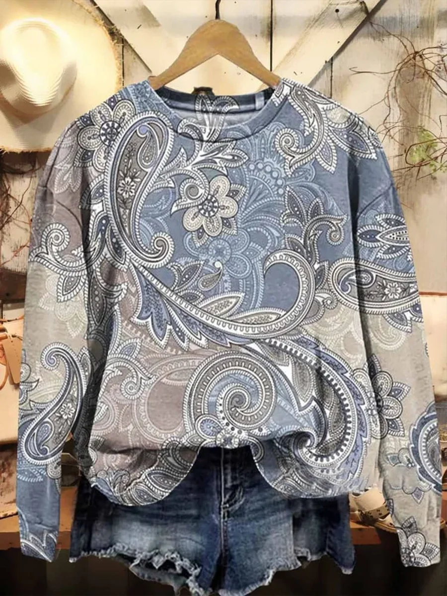 Damen Rundhals Geblümt Print Lässig Frühling/Herbst Langarm Sweatshirt