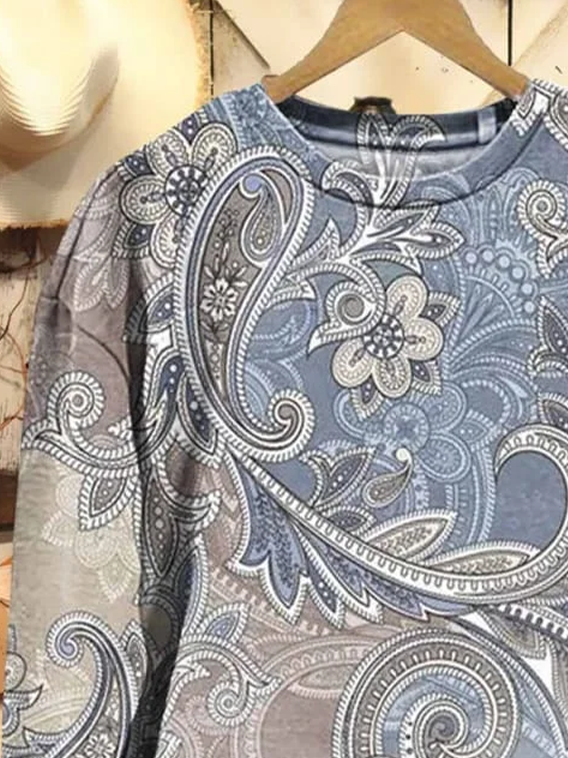 Damen Rundhals Geblümt Print Lässig Frühling/Herbst Langarm Sweatshirt