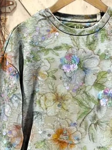 Damen Rundhals Geblümt Print Lässig Frühling/Herbst Langarm Sweatshirt