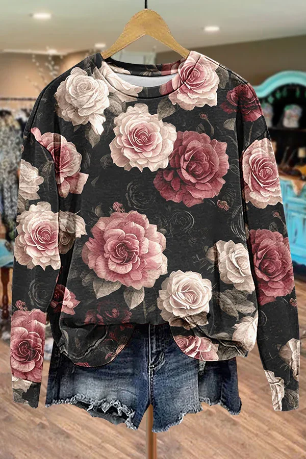 Damen Rundhals Geblümt Print Lässig Frühling/Herbst Langarm Sweatshirt