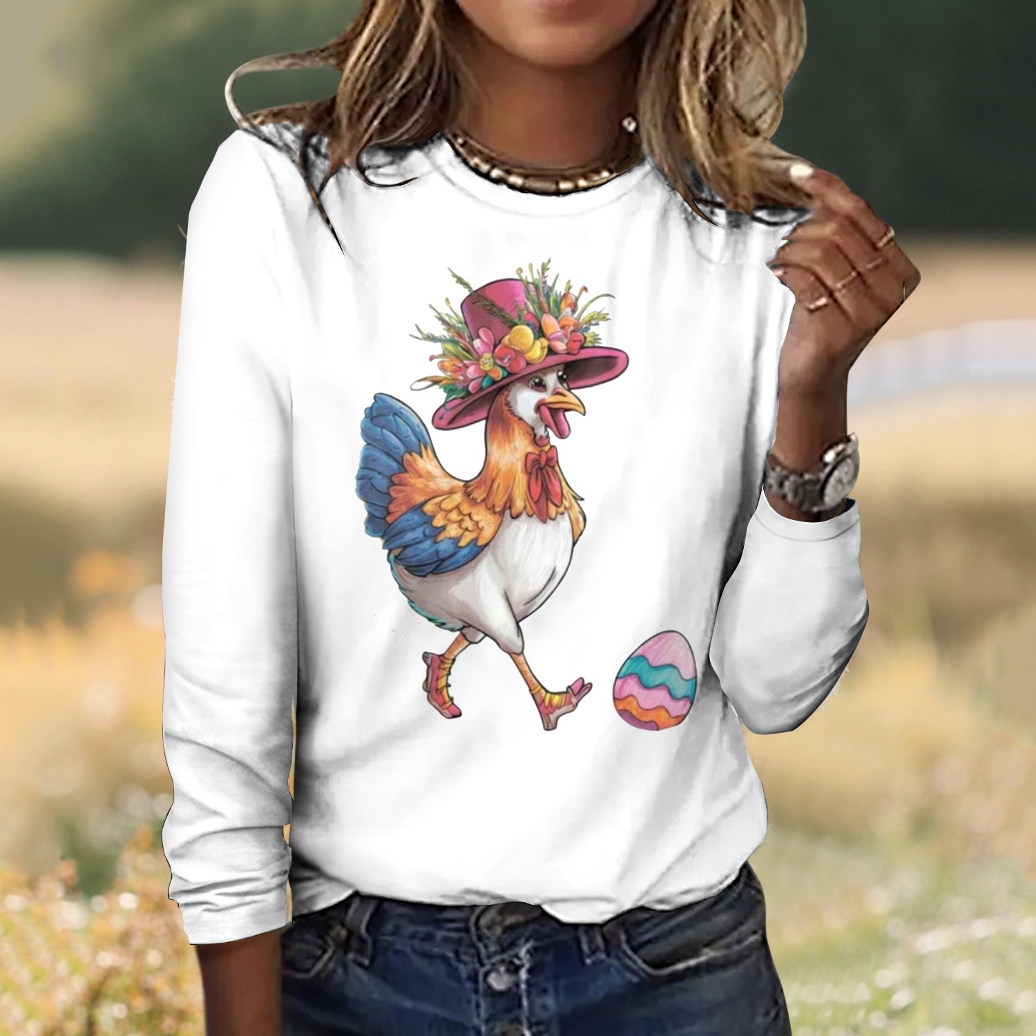 Damen Kariert Langarm T-Shirts T-Shirt Rundhals Retro Frühling/Herbst Oberteile