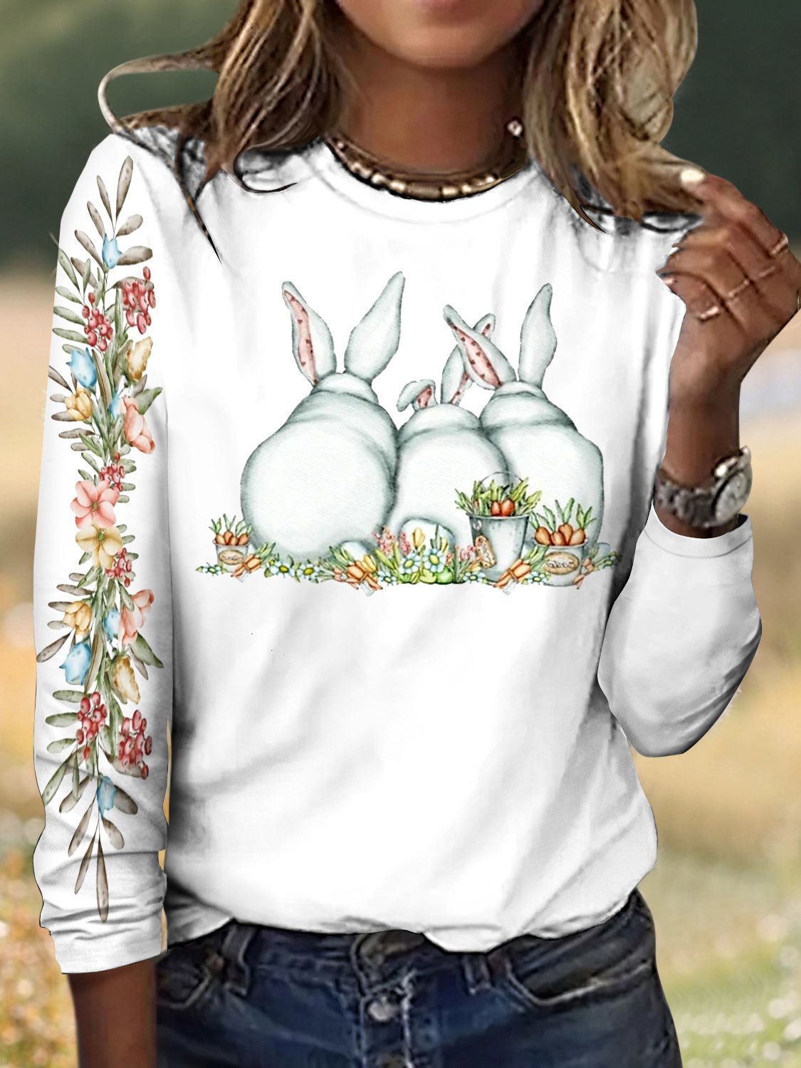 Damen Langarm T-Shirts T-Shirt Frühling/Herbst Kariert Rundhals Retro Oberteile