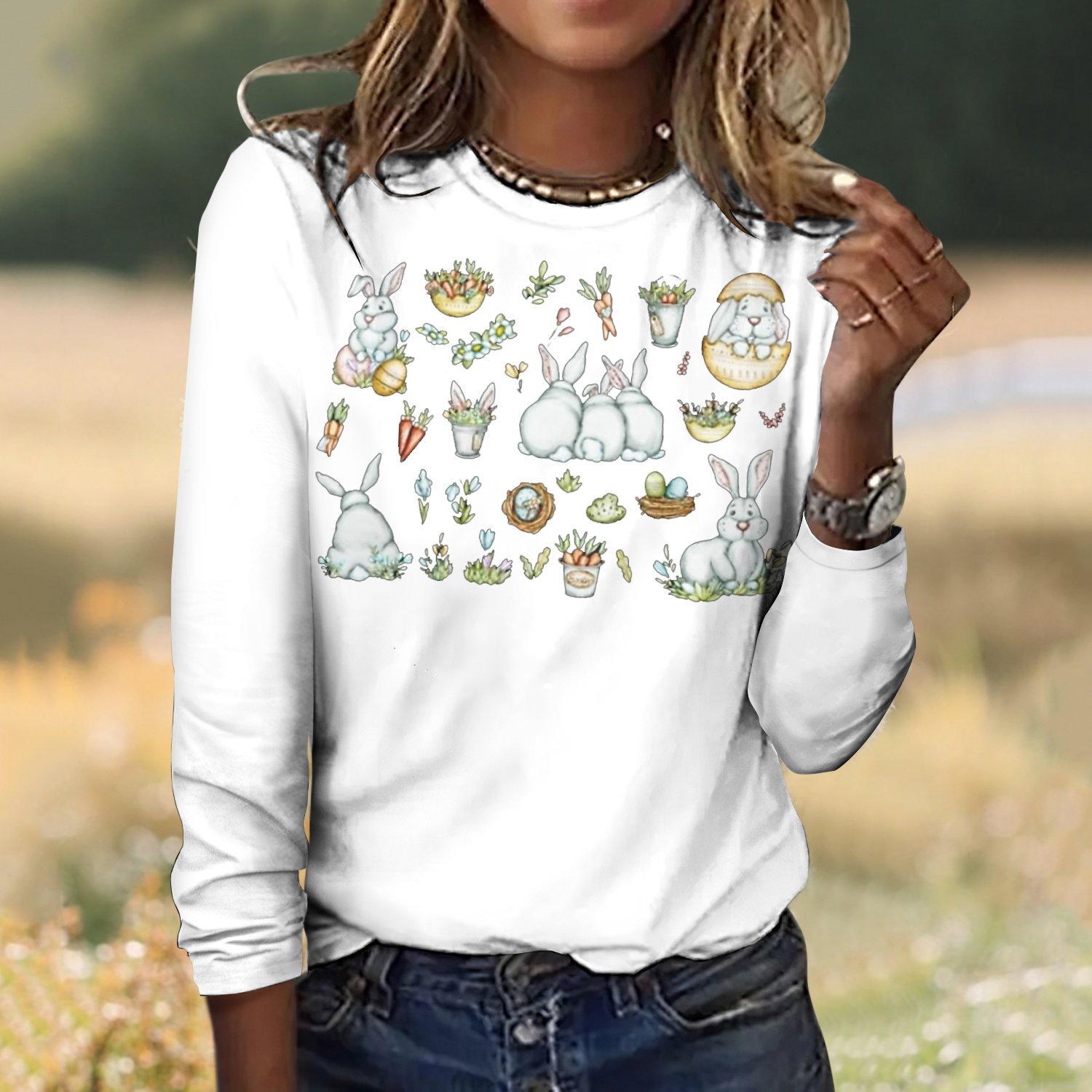 Damen Kariert Langarm T-Shirts T-Shirt Rundhals Retro Frühling/Herbst Oberteile
