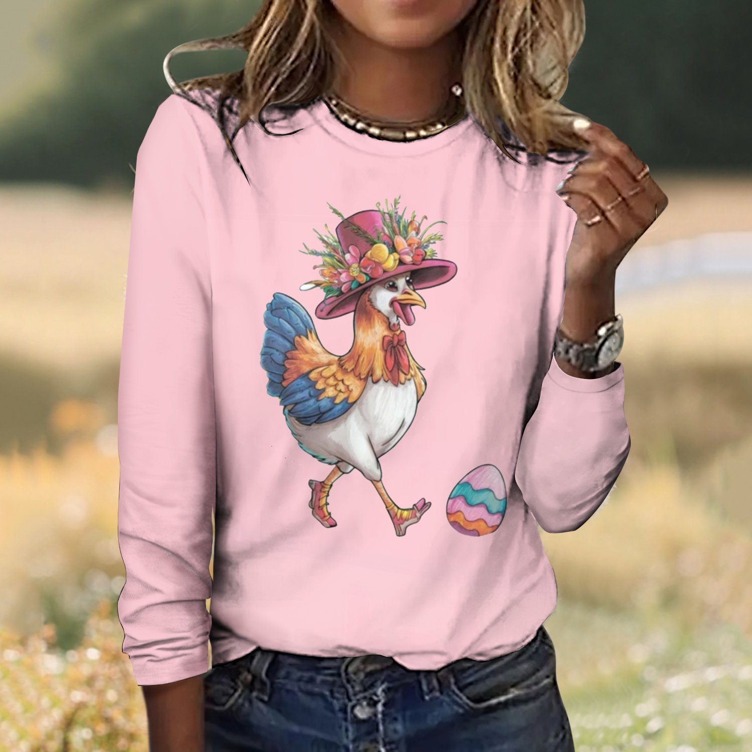 Damen Kariert Langarm T-Shirts T-Shirt Rundhals Retro Frühling/Herbst Oberteile
