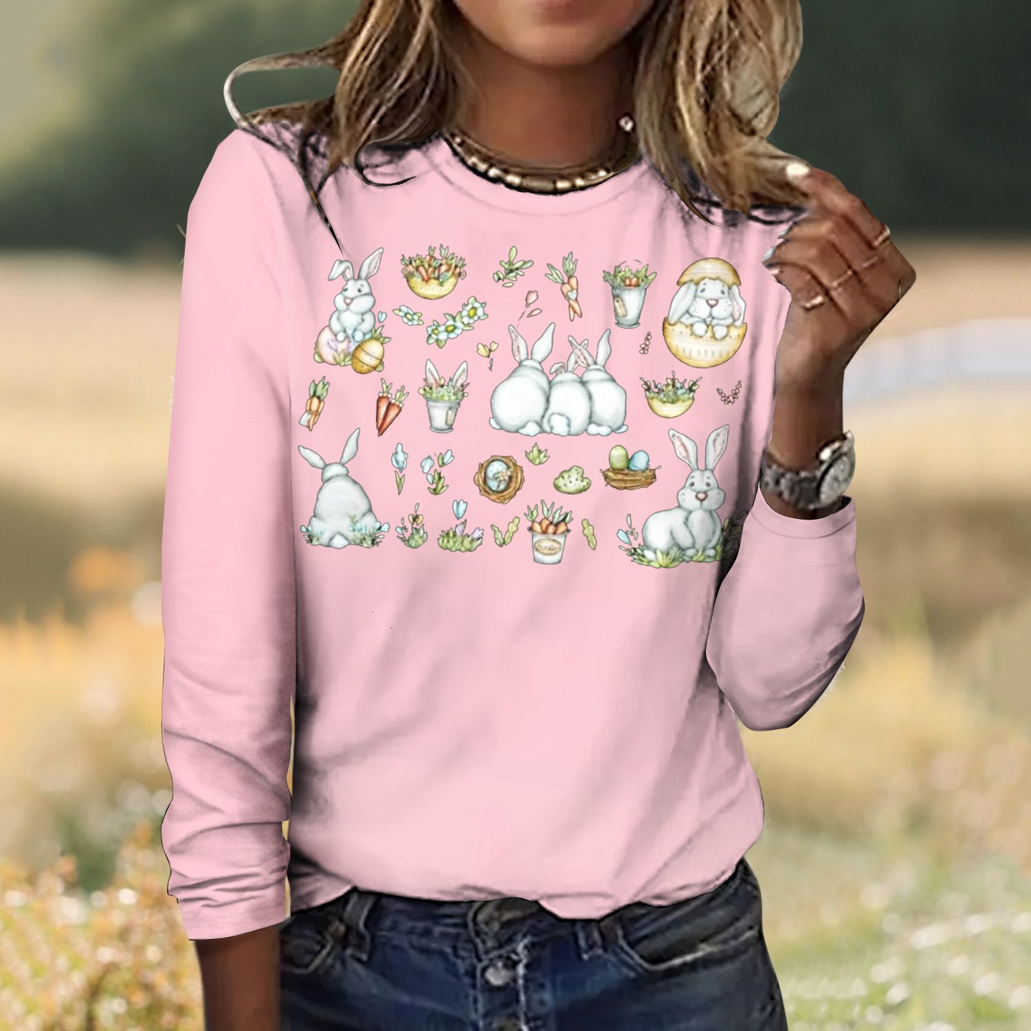 Damen Kariert Langarm T-Shirts T-Shirt Rundhals Retro Frühling/Herbst Oberteile