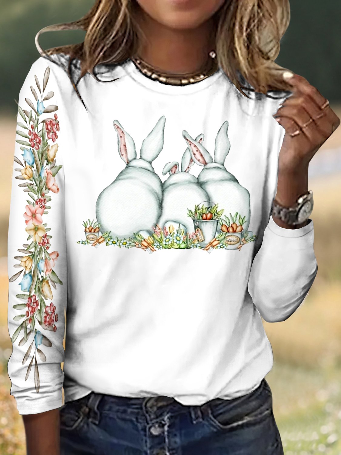 Damen Langarm T-Shirts T-Shirt Frühling/Herbst Kariert Rundhals Retro Oberteile