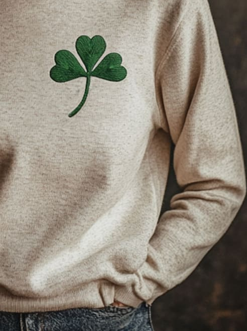 Damen Rundhals Kleeblatt Lässig Frühling/Herbst Langarm Sweatshirt