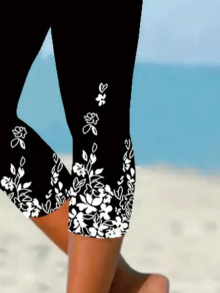 Damen Hose Elastische Taille Legging Täglich Ausgehen Lässig Print Geblümt Sommer Hose