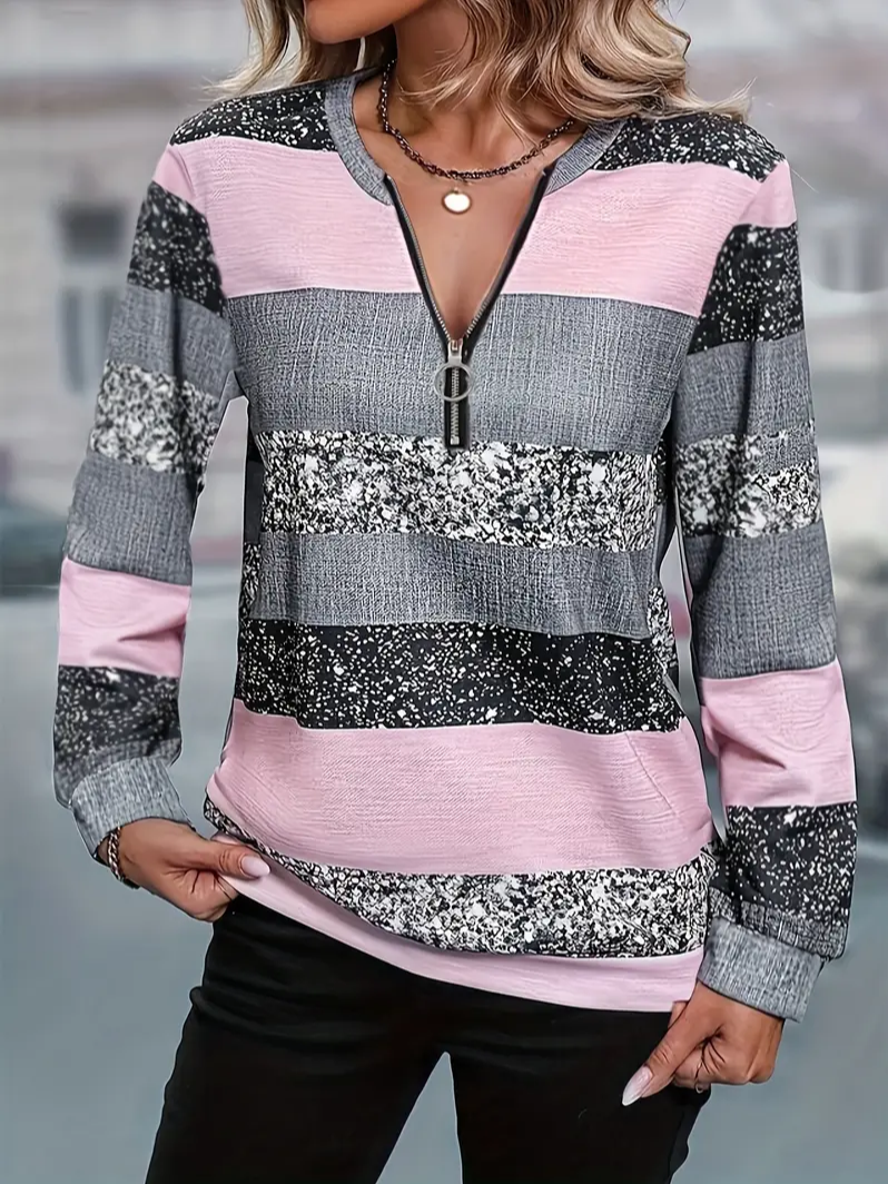 Damen Rundhals Gestreift Print Lässig Frühling/Herbst Langarm Sweatshirt