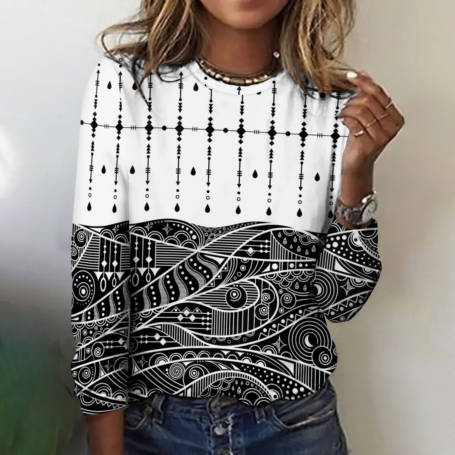 Damen Kariert Langarm T-Shirts T-Shirt Rundhals Retro Frühling/Herbst Oberteile