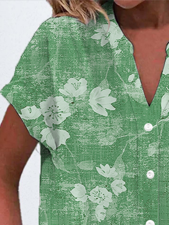 Damen Kurzarm Bluse Sommer Geblümt Print V-Ausschnitt Täglich Ausgehen Lässig Oberteile