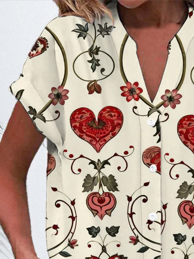 Damen Kurzarm Bluse Sommer Geblümt Print V-Ausschnitt Täglich Ausgehen Lässig Oberteile